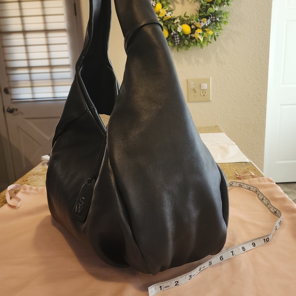 Stuart Weitzman Black Italian Leather Hobo Bag Made In Italy - Picture 4 of 11
